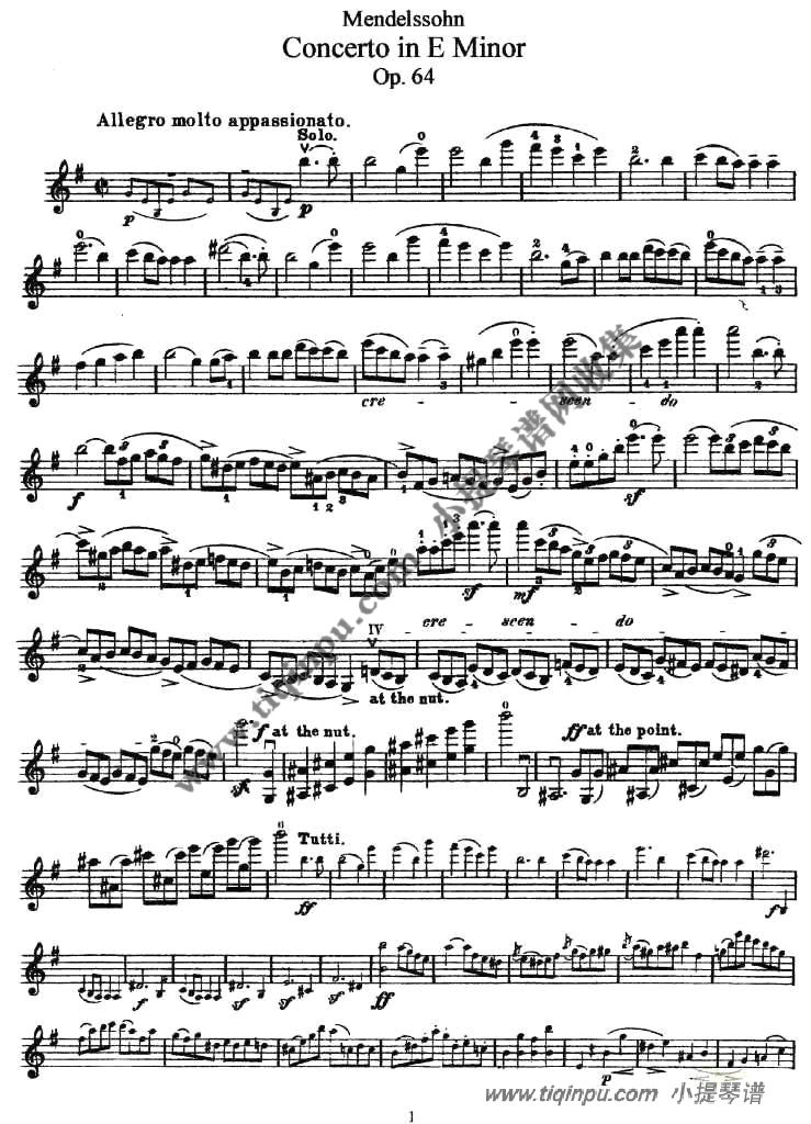 门德尔松E小调协奏曲小提琴谱 - 歌谱网